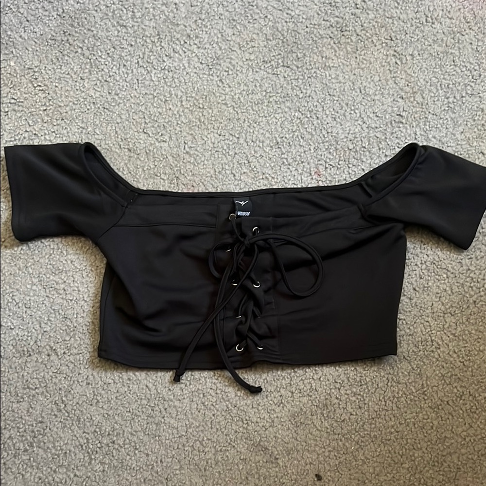 Windsor Black Tie Front Crop Top
